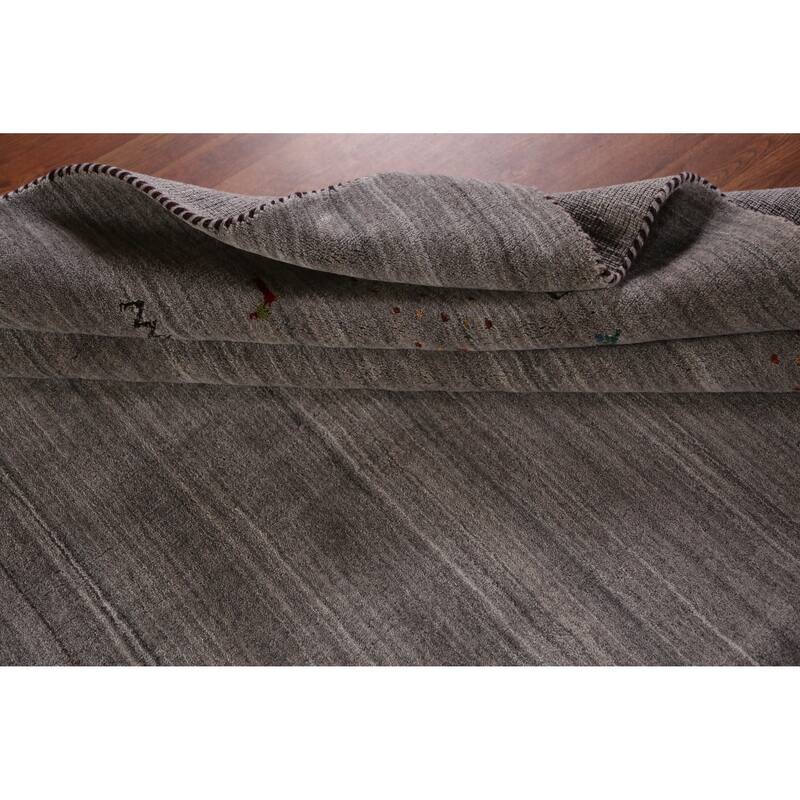 Hand Knotted Oriental 100% Wool Carpet Tribal Animal Pictorial Greys & Charcoal Gabbeh Area Rug - 9' 10'' X 7' 10''