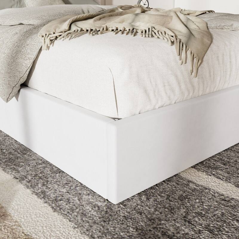 Plywood Frame Upholstered Platform Bed with Lift-up Storage Supported by Metal and Wooden Slats