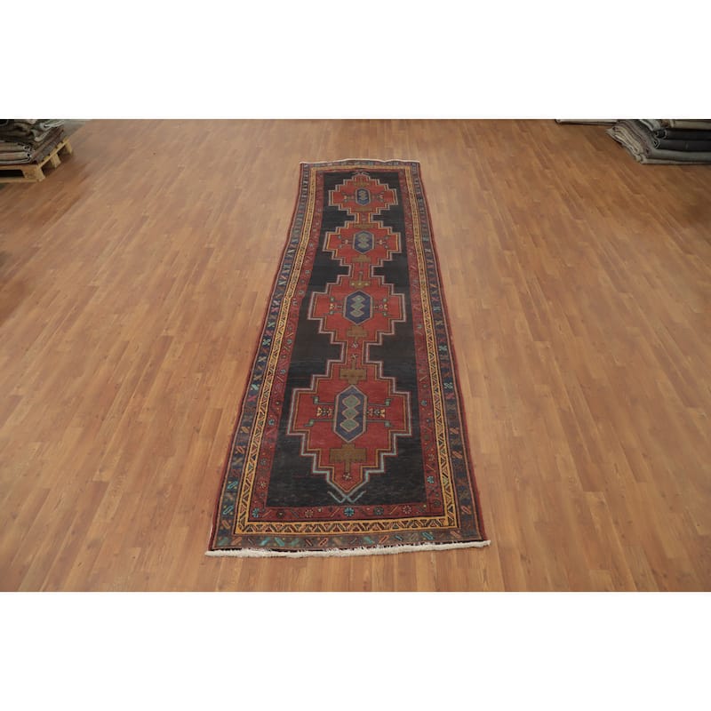 Hand Knotted Oriental 100% Wool Carpet Traditional Tribal Oranges & Rust Ardebil Runner Rug - 12' 8'' X 3' 8''
