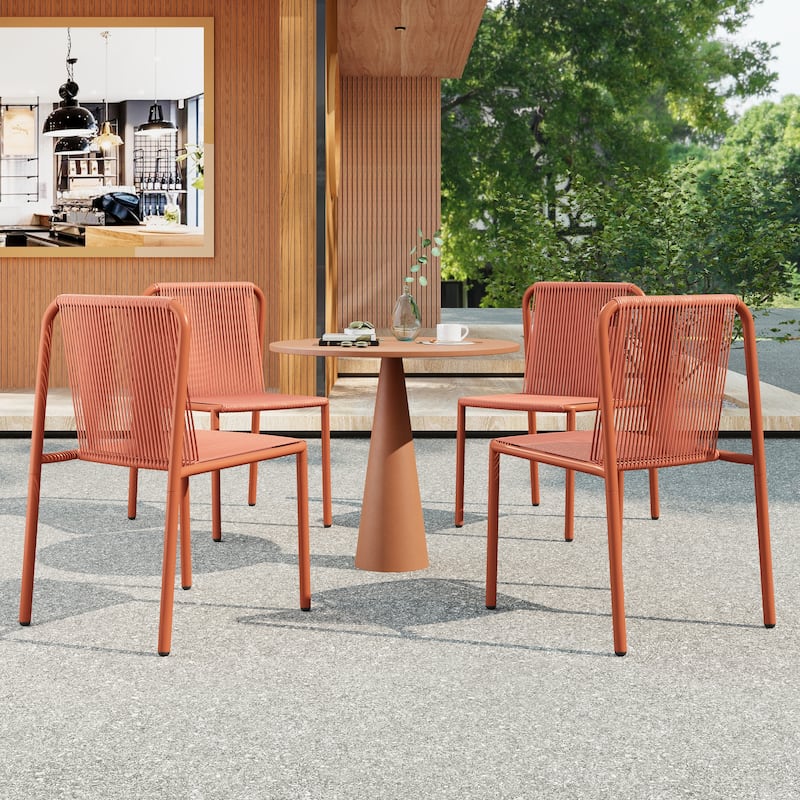 Christopher Knight Home - Burgess Space-Saving and Stylish Outdoor Stacking Dining Chairs - Orange+4-Piece