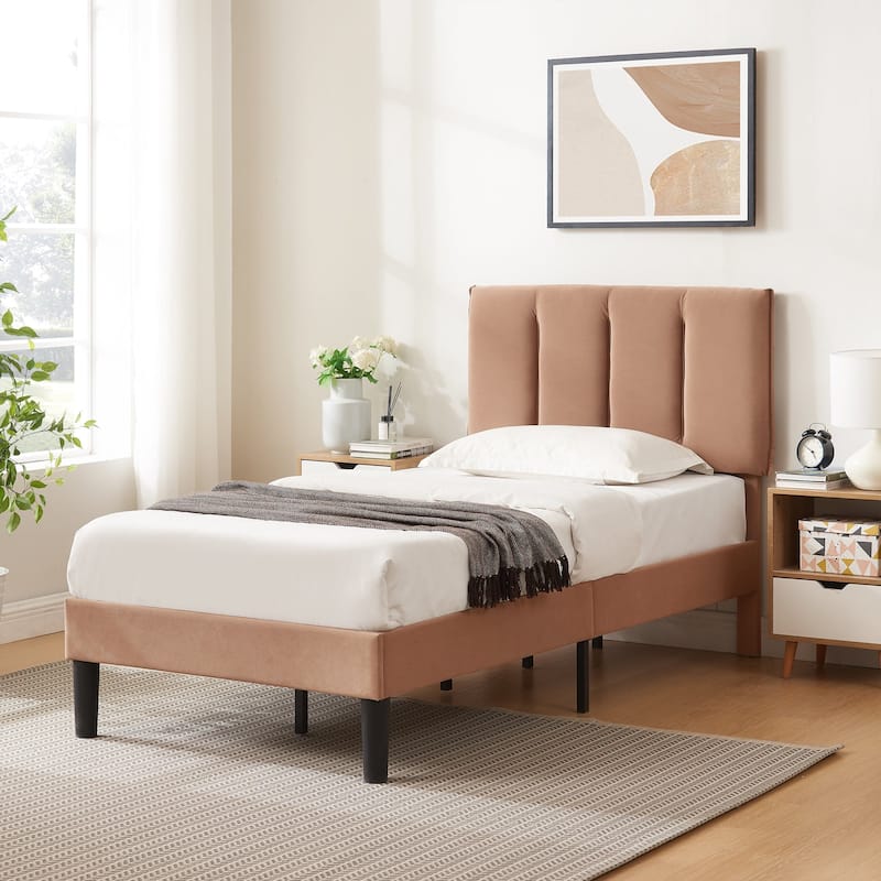 Javlergo Velvet Upholstered Platform Bed Frame with Adjustable Headboard
