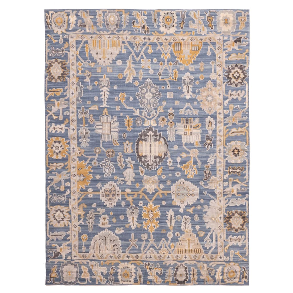 ECARPETGALLERY Hand-knotted Finest Oushak Navy Wool Rug - 9'0 x 12'2