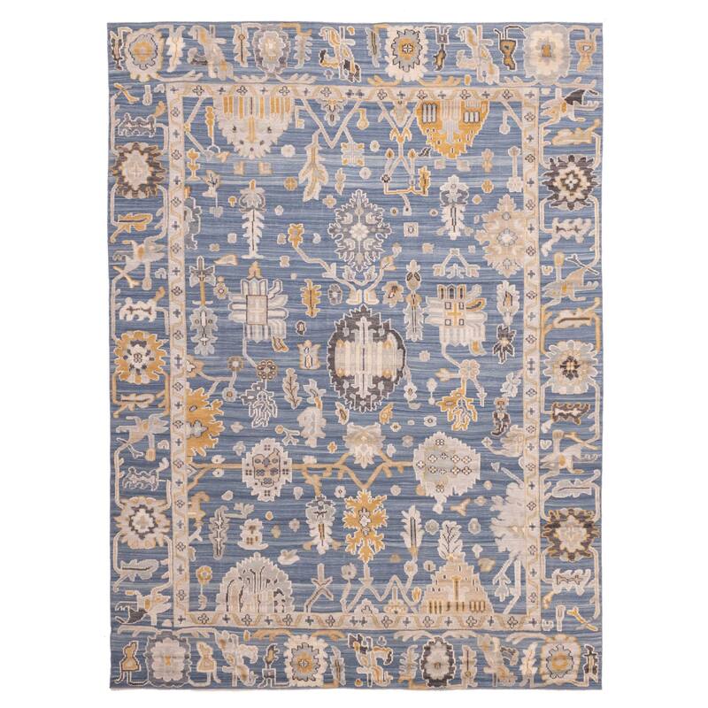 ECARPETGALLERY Hand-knotted Finest Oushak Navy Wool Rug - 9'0 x 12'2