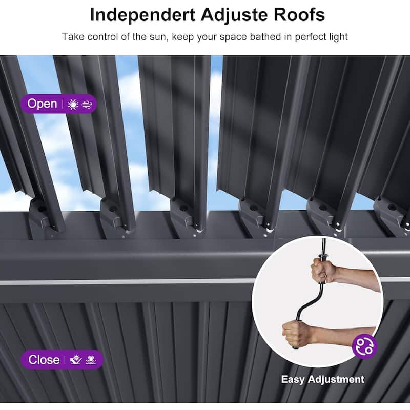 PURPLE LEAF Louvered Pergola Sun Shade Shelter with Adjustable Metal Roof for Patio Hardtop Pergola
