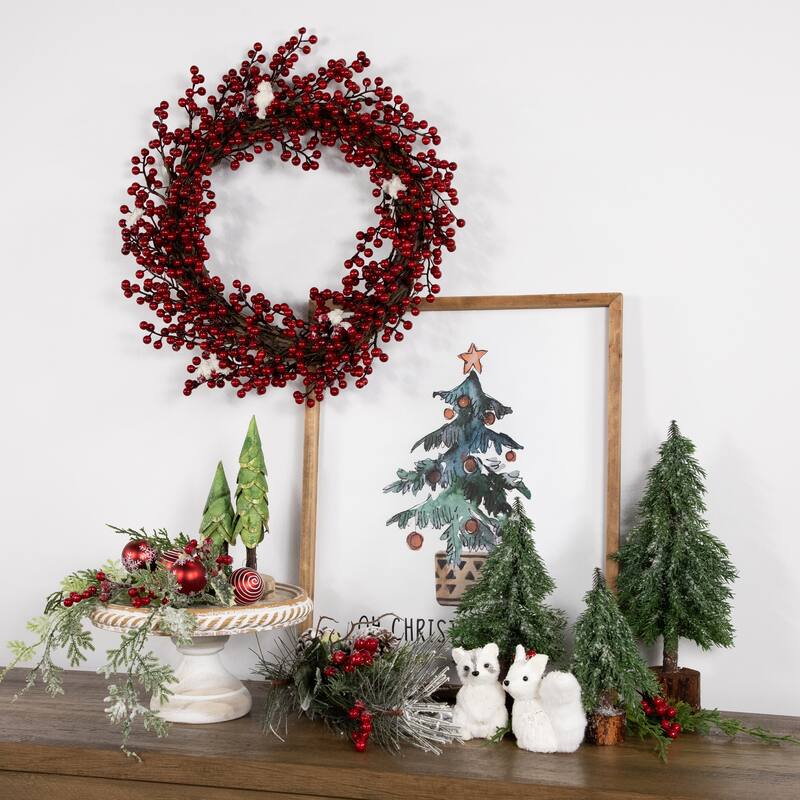 Red Berry with Frosted Accents Artificial Christmas Wreath - Unlit 18"