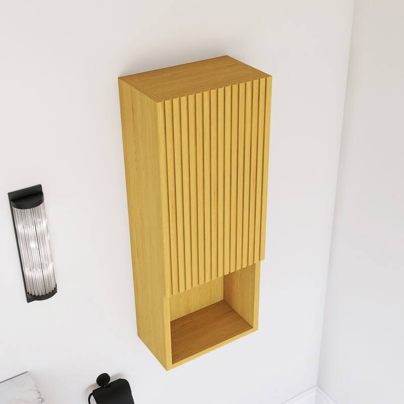 Wall Mounted Bathroom Cabinet with Door and Shelves in Oak