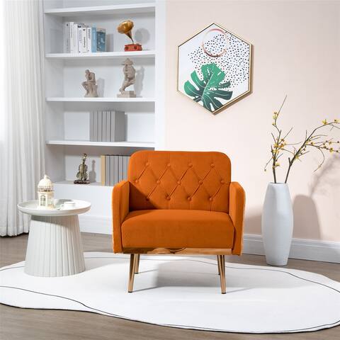 Modern Recliner Sofa Velvet Accent Chair Reclining Reading Armchair Chaise Lounge Chair with Rose Golden Feet for Living Room