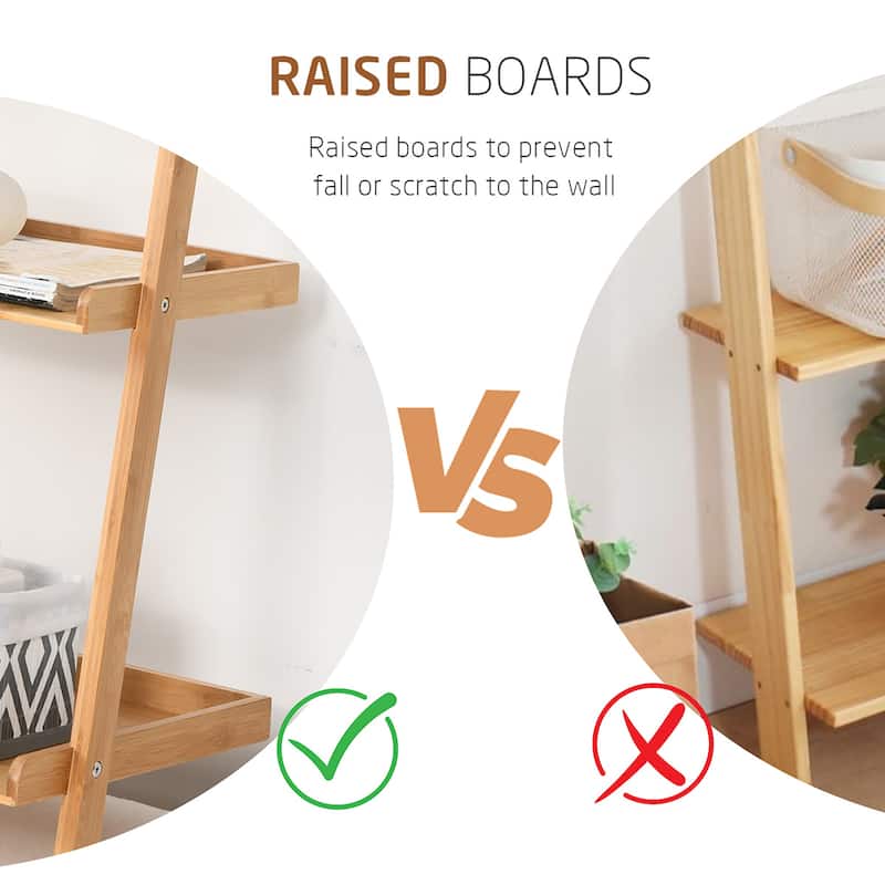 Costway 5-Tier Ladder Shelf Bamboo Bookshelf Wall-Leaning Storage - See Details