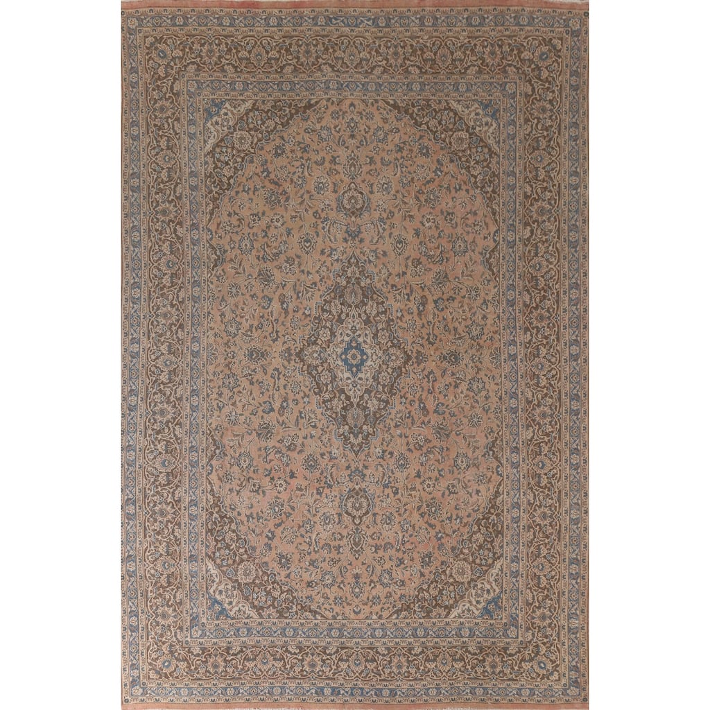 Hand Knotted Oriental 100% Wool Carpet Traditional Floral Coral Mashad Area Rug - 12' 9'' X 9' 6''