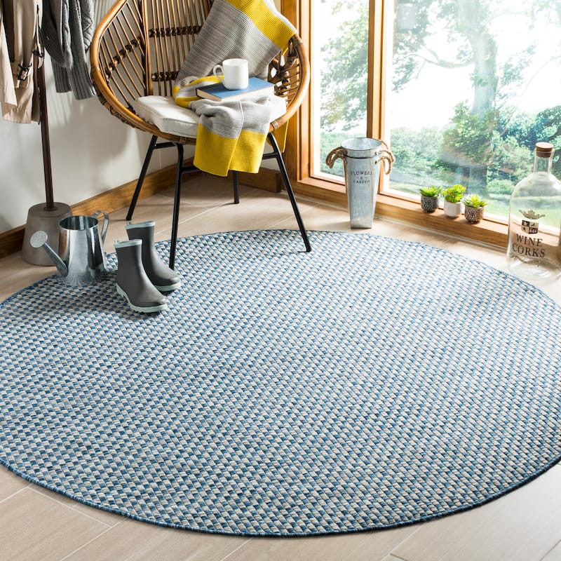 SAFAVIEH Courtyard Judi Indoor/ Outdoor Patio Backyard Rug - 5'3" x 5'3" Round - Blue/Light Grey