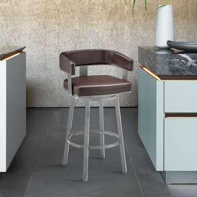 Lorin Upholstered Swivel Counter/Bar Stool in Faux Leather with Arms