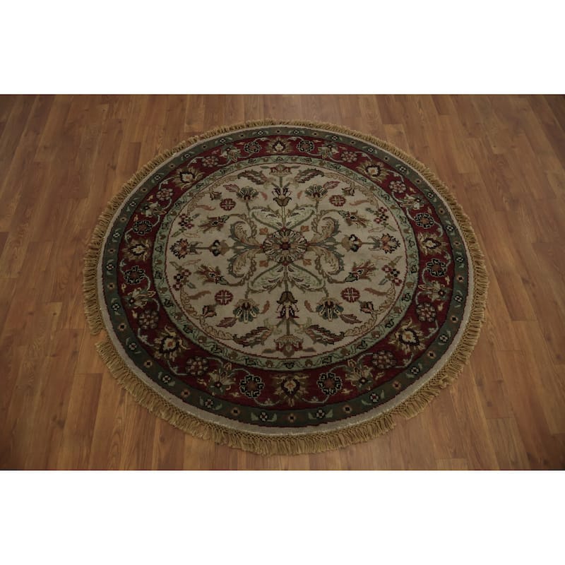 Hand Knotted Oriental 100% Wool Carpet Traditional All-Over Beige & Ivories Agra Area Rug - 4' 2'' X 4' 2''