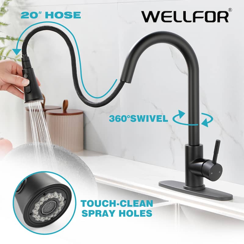 Single Handle Pull-down Sprayer Kitchen Faucet With Deck plate