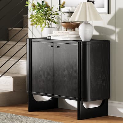 Solace Mid Century Modern Cabinet, Storage Accent Cabinet or TV Stand with Doors, Solid Wood Legs and Adjustable Shelf