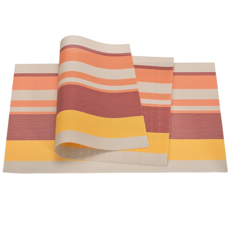 Place Mats 450x300mm 4pcs PVC Table Washable Woven Placemat, Stripe - Stripe Orange