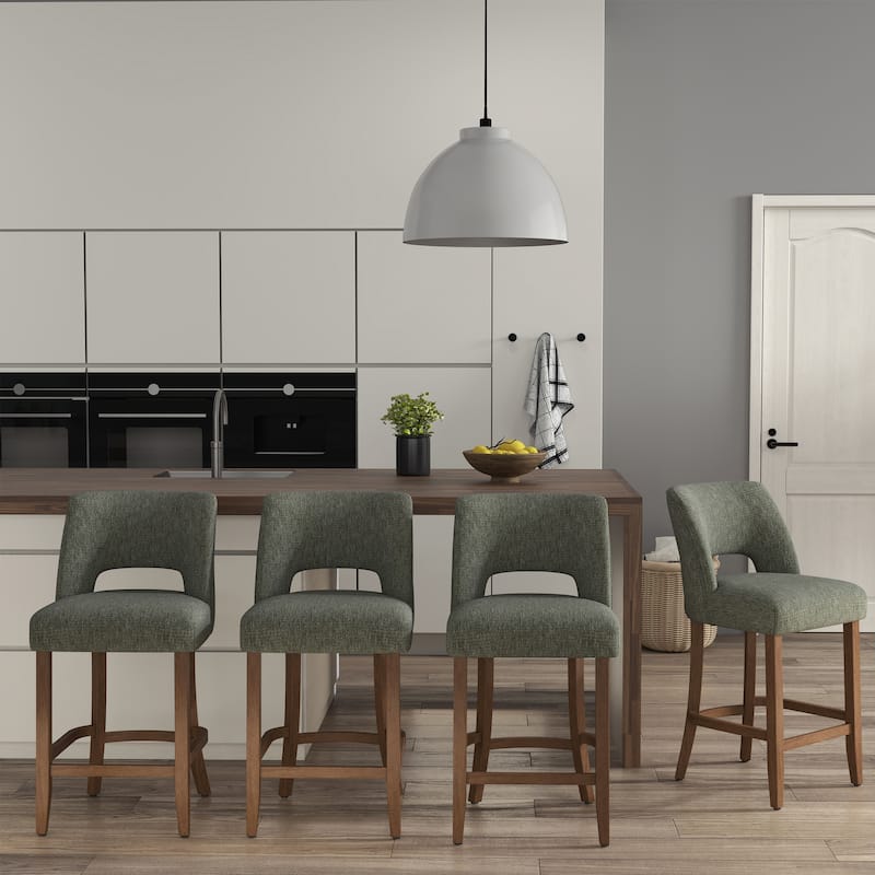 Set of 2/4/6,Upholstered Counter Height Bar Stools,Modern Counter Stools with Wood Legs for Kitchen Island Dining Room Bar - Green - Set of 4