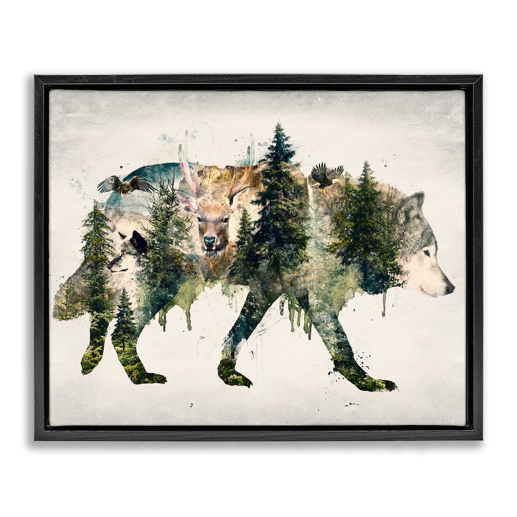 Stupell Woodland Wildlife Wolf Contour Framed Floater Canvas Wall Art Design By Barrett Biggers