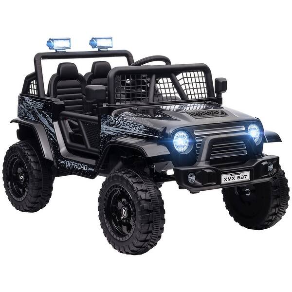 slide 2 of 30, 12V Battery-Powered Kids Electric Truck with Parent Remote, Music, LED Lights & 4 Suspension Wheels Black