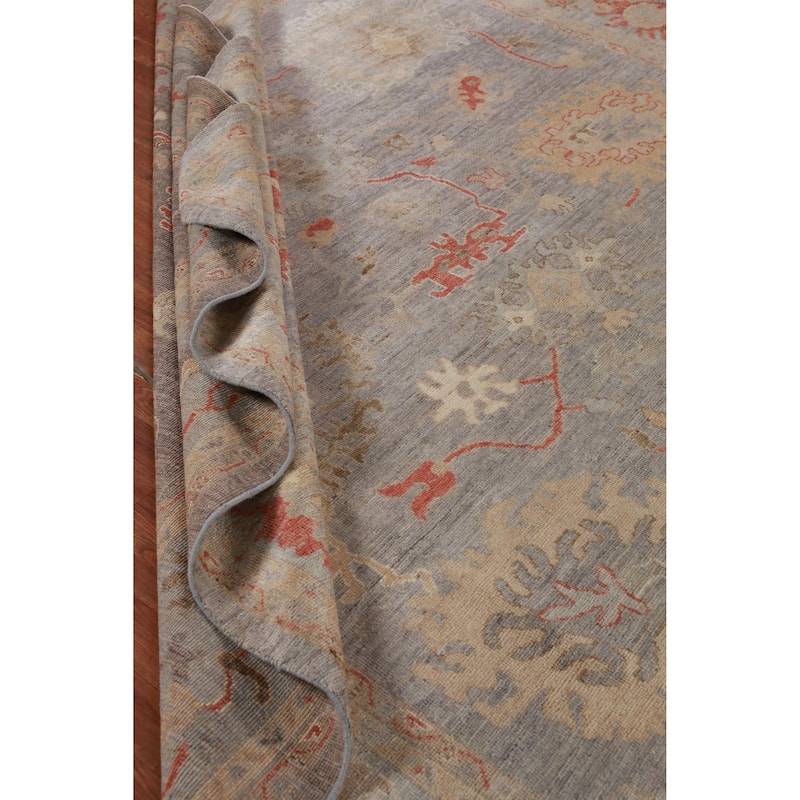 Hand Knotted Oriental 100% Wool Carpet Transitional All-Over Greys & Charcoal Oushak Area Rug - 11' 9'' X 8' 11''