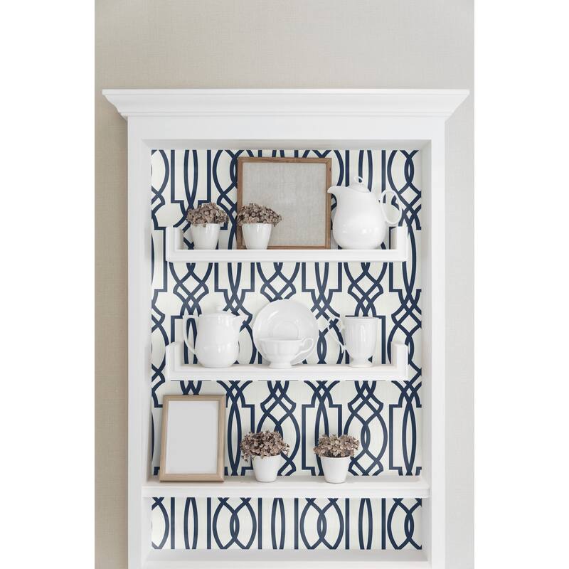 NextWall Navy Deco Lattice Peel and Stick Removable Wallpaper - 20.5 in. W x 18 ft. L