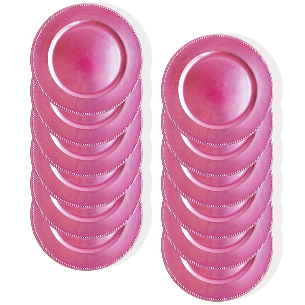 Beaded Pink Round Charger Plate 13" Set of 12 - 13" Dia x 0.5" H
