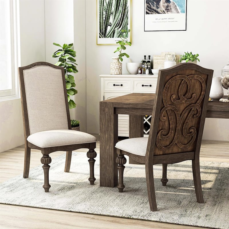 Ivory Finish Classic Upholstered Side Chairs Set