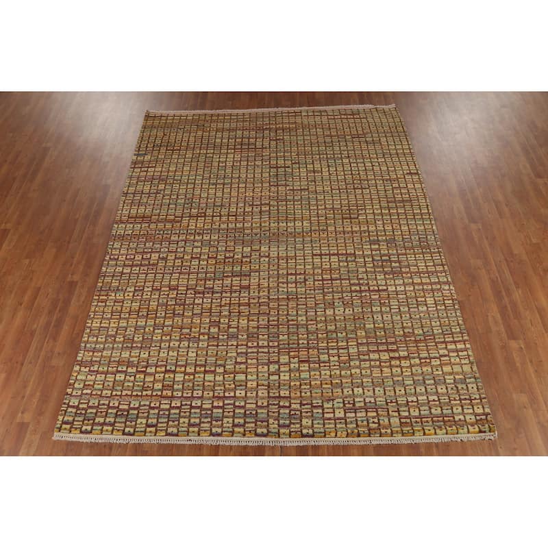 All-Over Checkered Moroccan Area Rug Hand-Knotted Wool Carpet - 8'0"x 10'3"