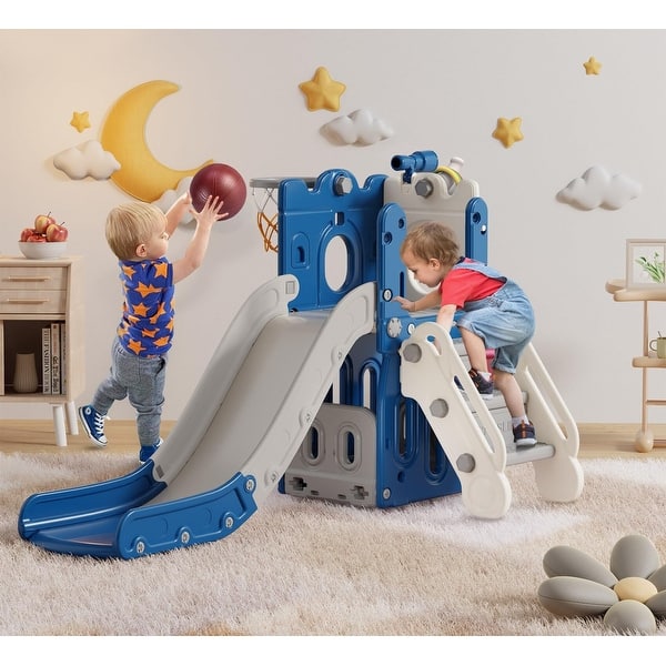 slide 2 of 9, 7 in 1 Toddler Slide, L-Shaped Kids Slide for Toddlers Age 1+, Outdoor and Indoor Slide Playset Toddler Playground Easy Assembly