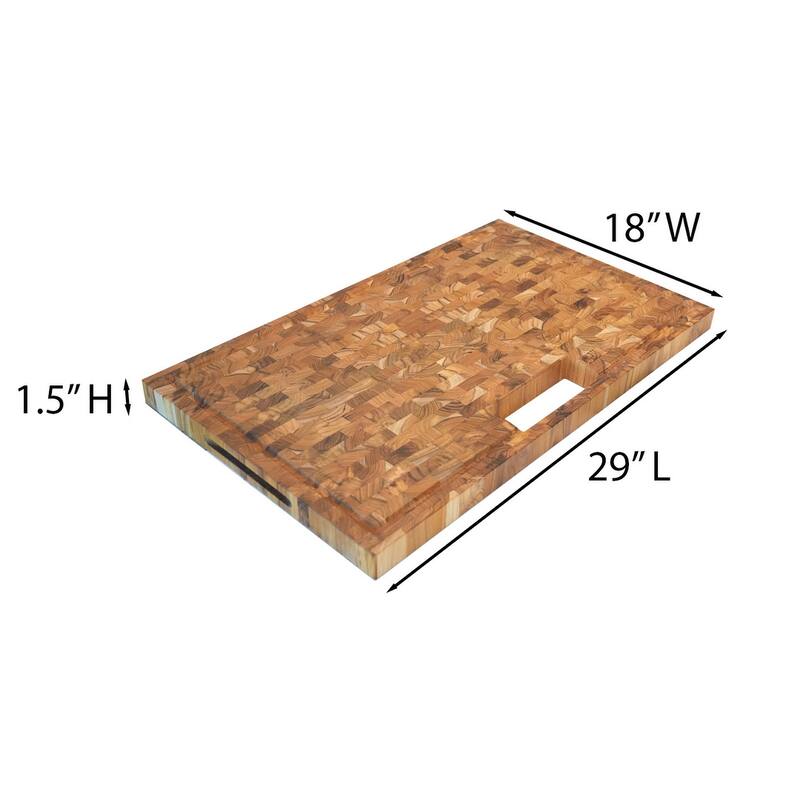 EcoDecors Large Solid Teak Butcher Block 29" x 18", End Grain Cutting Board with Juice Groove, FSC Certified Carving Board