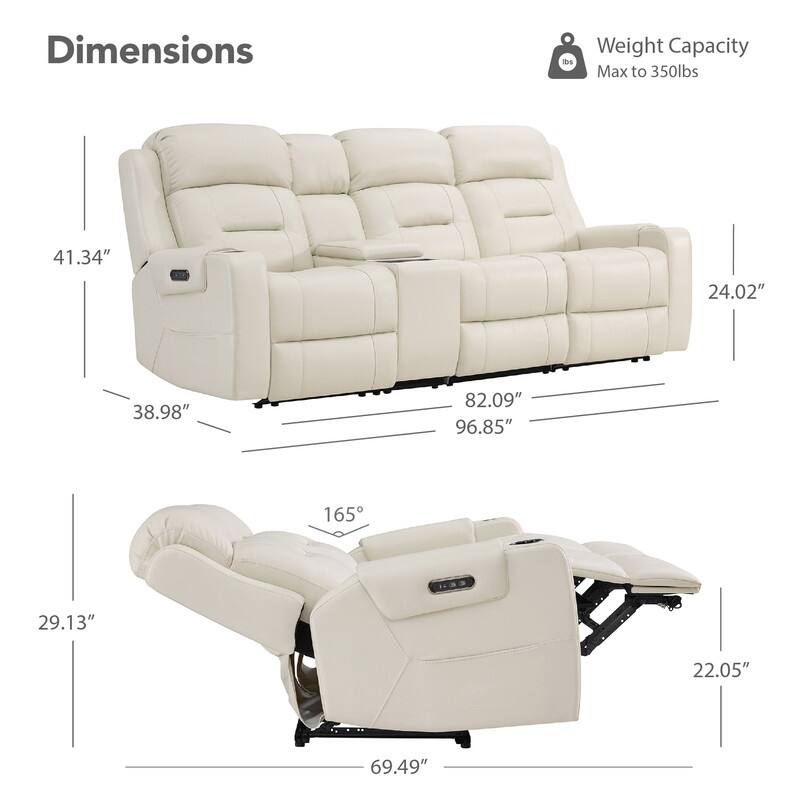Spruce & Spring Genuine Leather Power Reclining Sofa with Wireless Charging