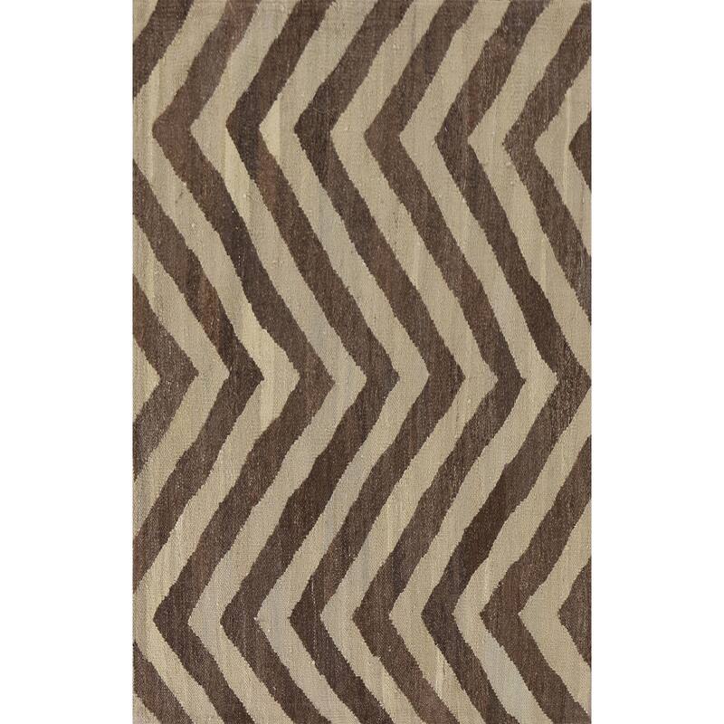 Chevron Style Kilim Oriental Area Rug Flatweave Wool Carpet - 3'1"x 5'2"