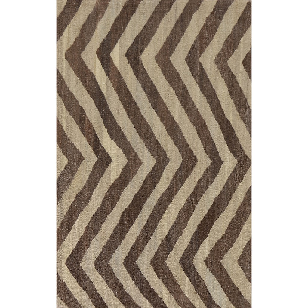 Chevron Style Kilim Oriental Area Rug Flatweave Wool Carpet - 3'1"x 5'2"