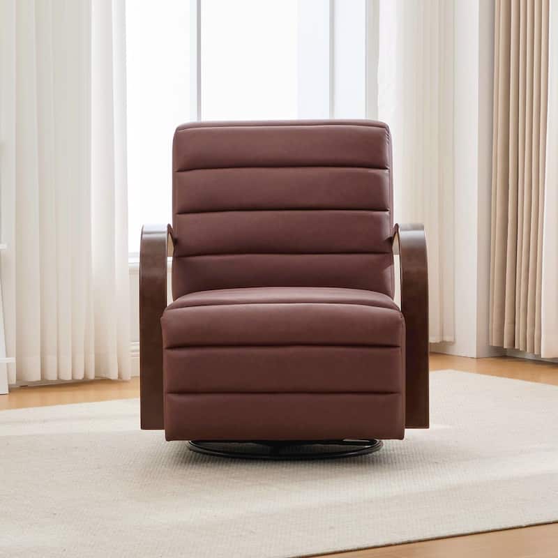Modern Upholstered 360° Swivel Accent Chair with Solid Wood Armrests and Comfy Lounge Reading Chair, Single Sofa Armchair