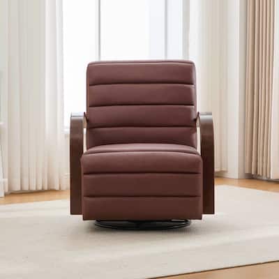 Modern Upholstered 360° Swivel Accent Chair with Solid Wood Armrests and Comfy Lounge Reading Chair, Single Sofa Armchair