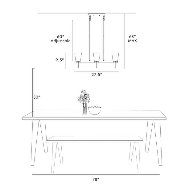 dimension image slide 0 of 2, Modern Farmhouse 6-Light Black Gold Linear Chandelier Cone Glass Kitchen Island Pendant Lights - 27.5"L