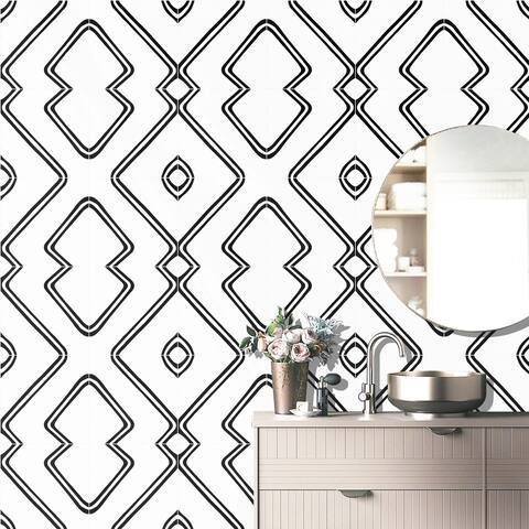 Moroccan Handmade Cement Tile Sahara Black/ White 8 Inches x 8 Inches, Floor/ Wall (Set Of 12)