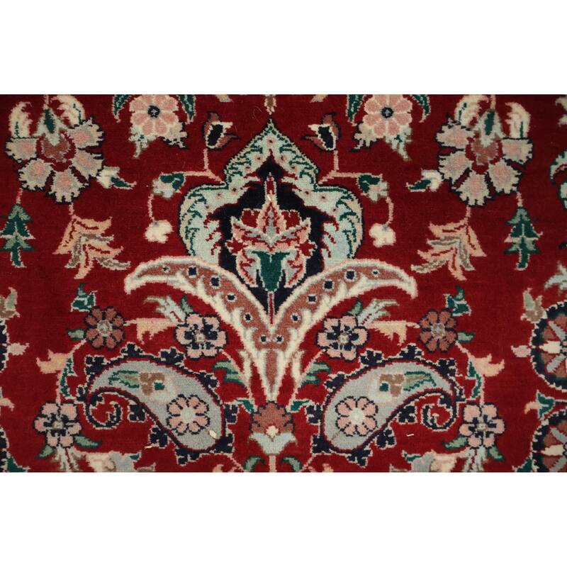 Hand Knotted Oriental 100% Wool Carpet Traditional Floral Red Tabriz Area Rug - 12' 3'' X 9' 1''