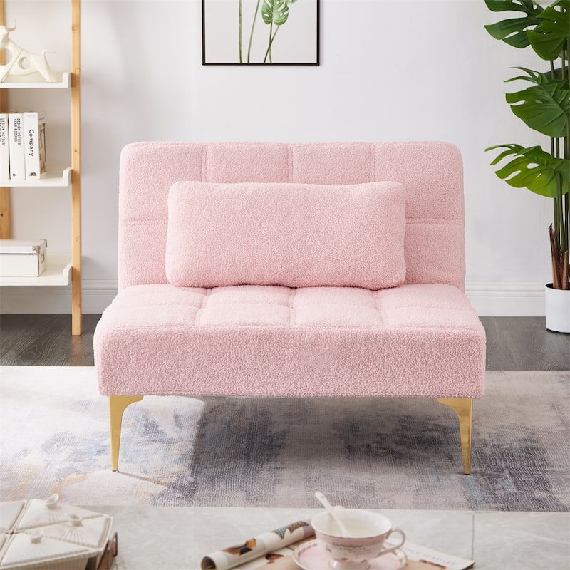 Convertible Single Sofa Bed Futon with Gold Metal Legs Teddy Fabric