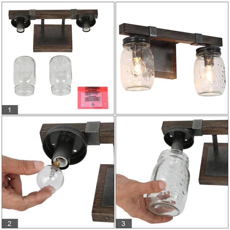 Kole 2-Light Farmhouse Bathroom Vanity Lights with Mason Jar Glass - 13"L x 7"H