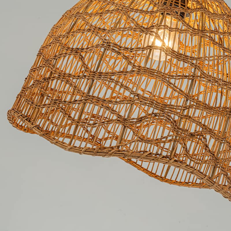 Nami 1-Light Rattan Dome Pendant, Japandi Boho - Handwoven - 16" Wide