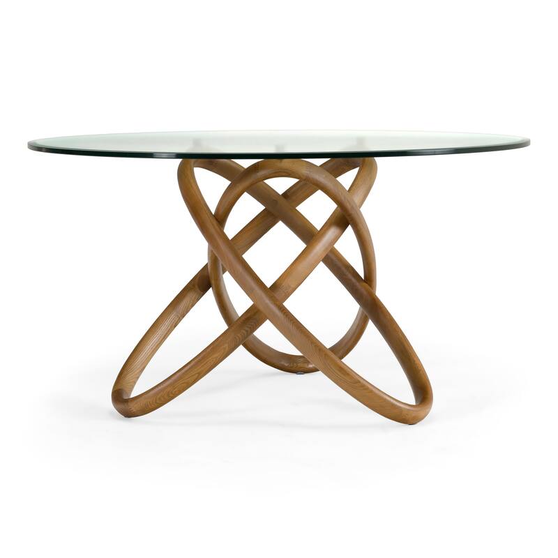 Modrest Mason Modern Round Glass & Walnut Dining Table