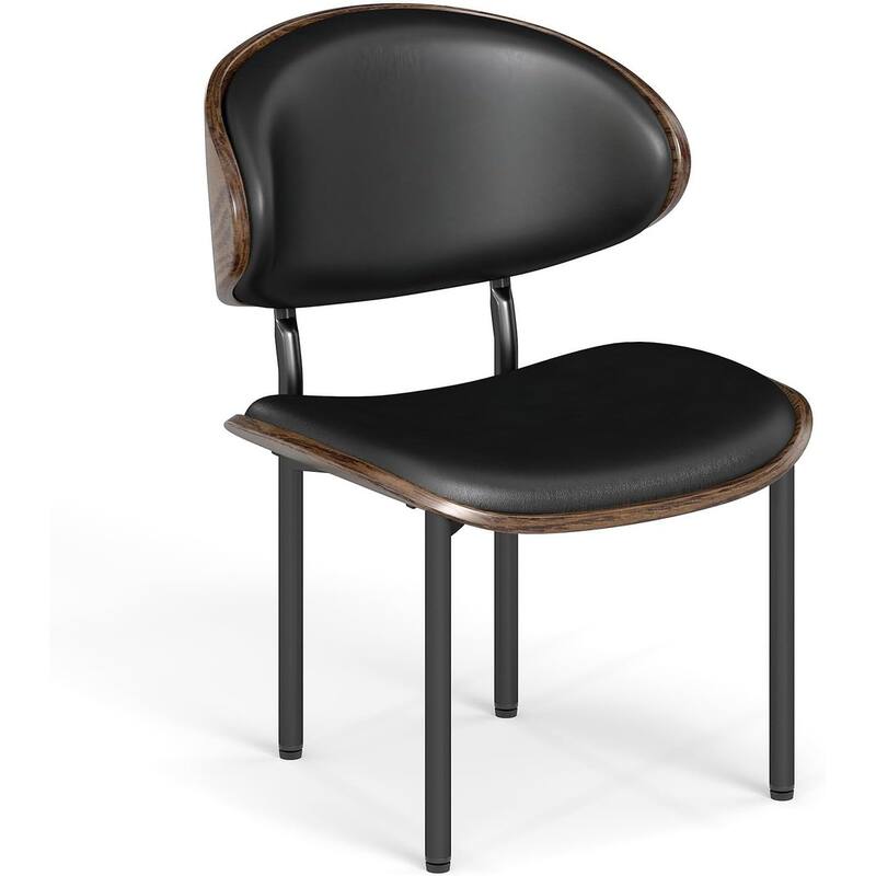 Bestier Dining Chairs Set of 2, Armless Kitchen PU Leather Wooden Chairs with Iron Legs & Curved Backrest - N/A