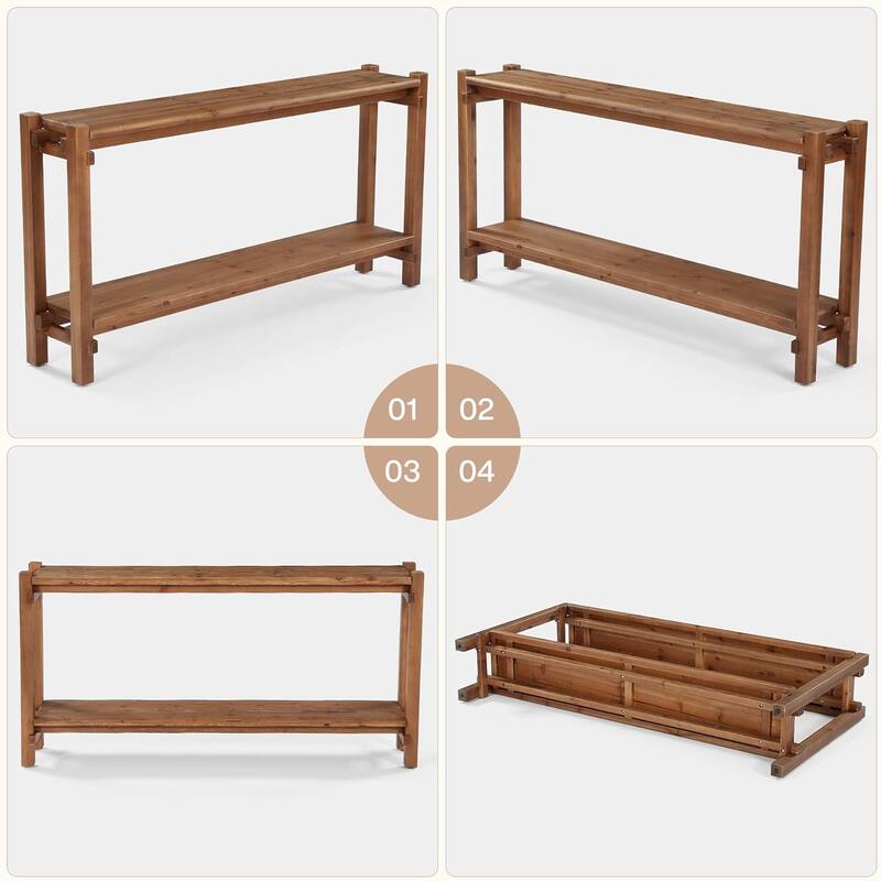 63-Inch Solid Wood Console Table, 2-Tier Narrow Entryway Table with Storage - 63" L x 11.8" W x 31.5" H