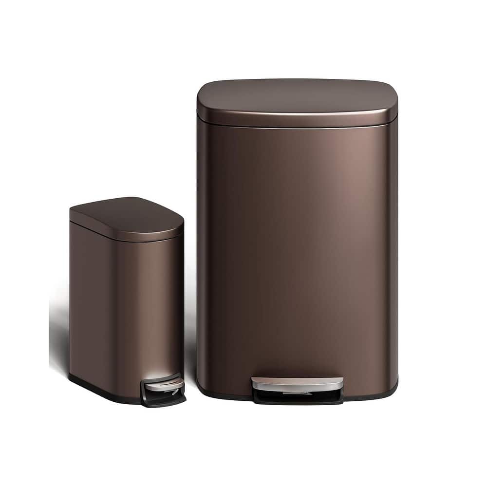 13.2 Gallon and 2.6 Gallon Stainless Steel Trash Can Combo Set with Removable Inner Drum for Kitchen, Bathroom, Office