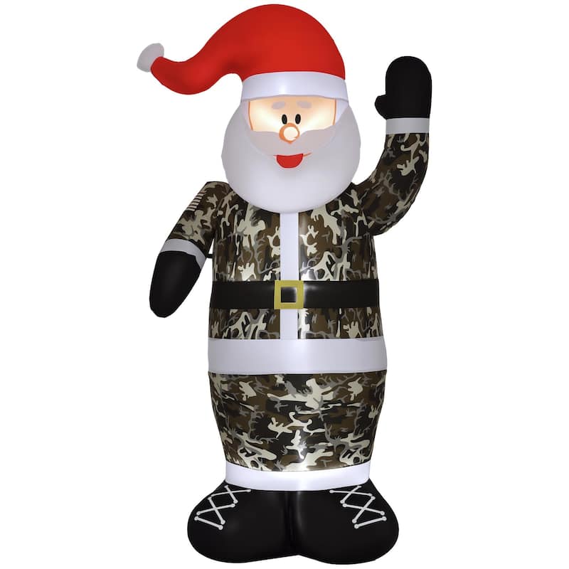 HOMCOM 8 ft. Army Camo Santa Inflatable Christmas Decoration, Holiday Yard Decoration