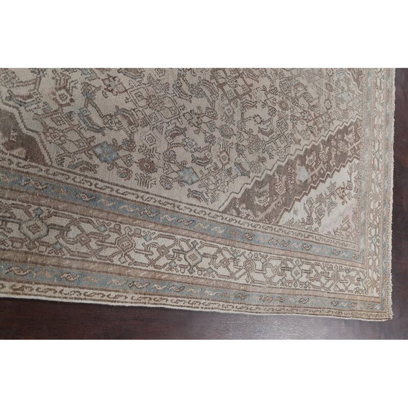 Muted Traditional Geometric Hamedan Persian Area Rug Wool Handmade - 6'10" x 9'9"