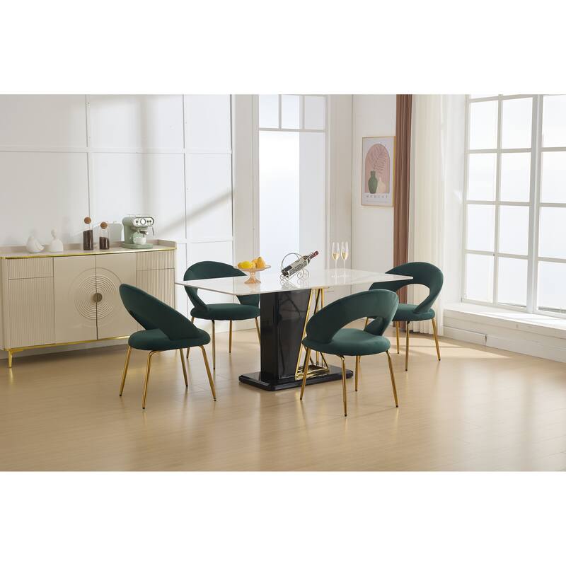 Set of 1 Dining Chairs With Curved Backrest and Golden Metal Legs