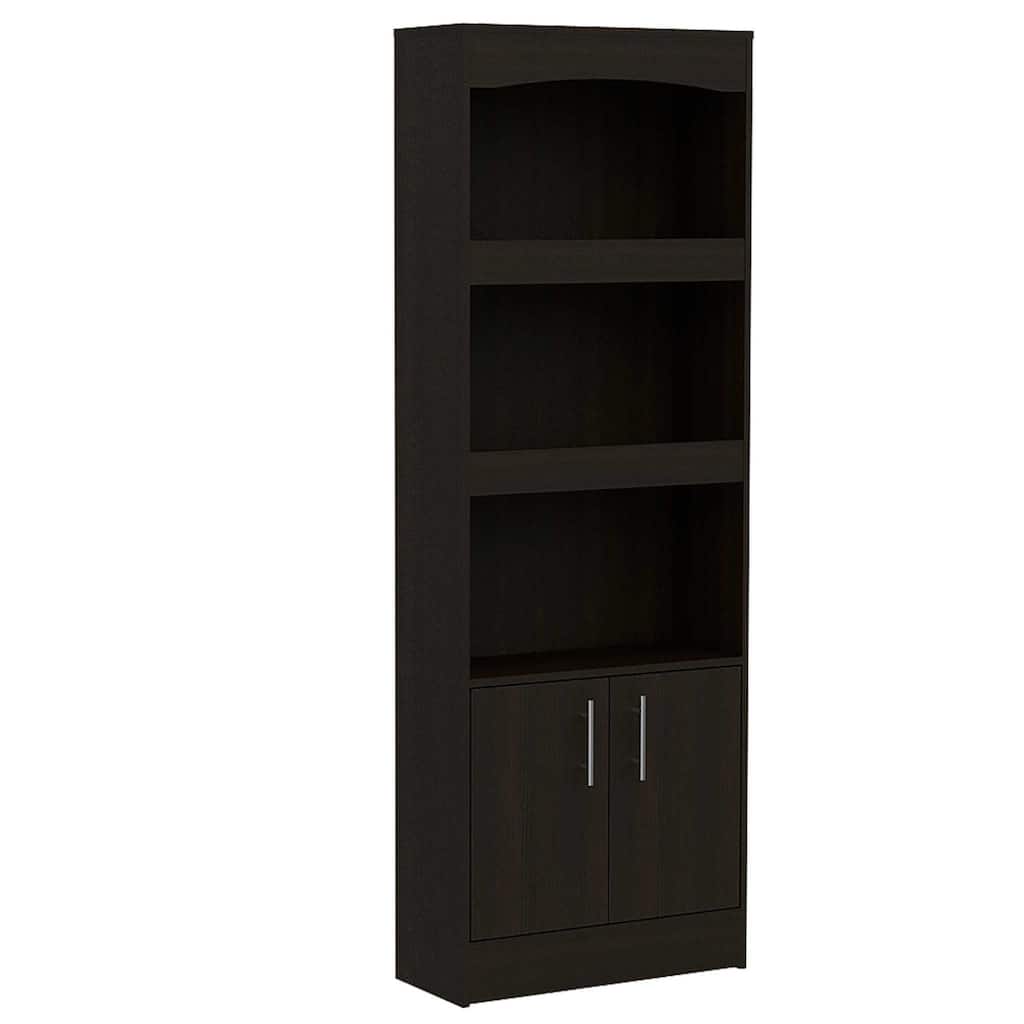 71 Inch Modern 3 Tier Wood Bookcase with 2 Doors Vertical Shelving Unit for Living Room Storage - 70.8”H x 24.8”W x 10.3”D