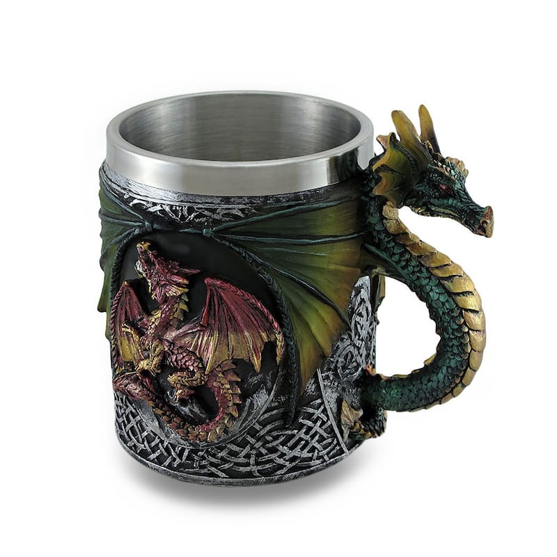 Gothic Dragon Tankard Celtic Knot Work Mug W/Stainless Steel Insert - 4.5 X 3.5 X 3.5 inches