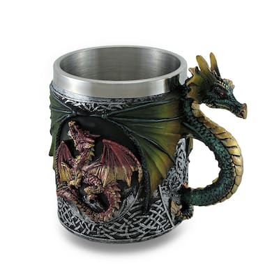 Gothic Dragon Tankard Celtic Knot Work Mug W/Stainless Steel Insert - 4.5 X 3.5 X 3.5 inches